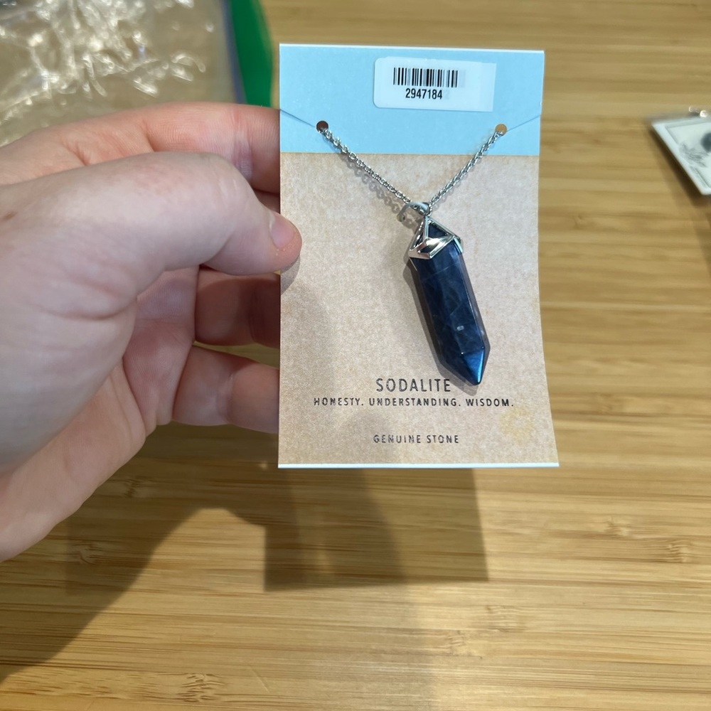 Sodalite Crystal Necklace – Silver Chain (34”)